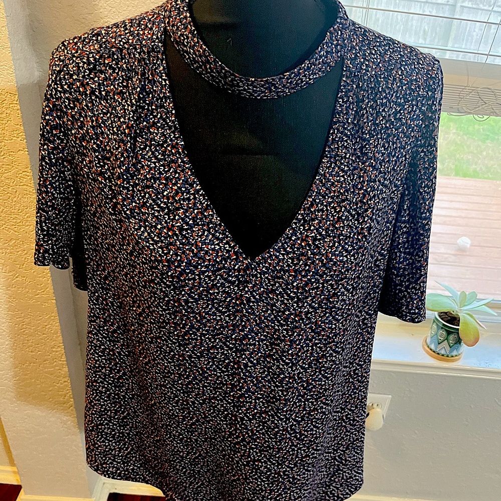 Anthropologie/Maeve blouse, size L, cut out choker at neck, preowned,mint